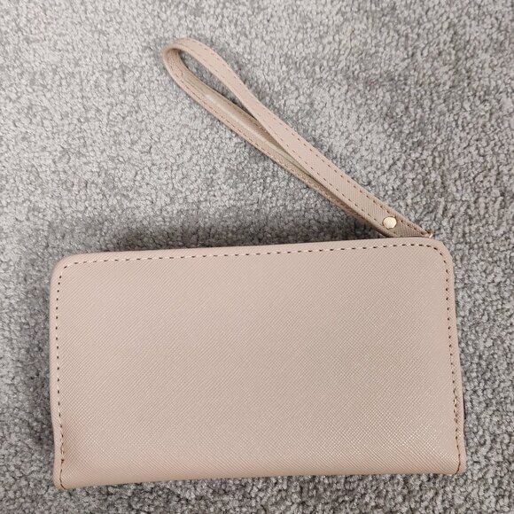 Ardene Women's Tri Fold Wristlet Beige Butterfly Metal Twist Turn Lock Closure - Picture 2 of 6